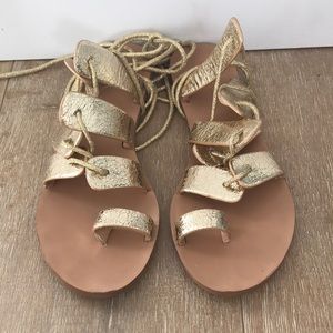 Gold Lace-Up Gladiator Sandals